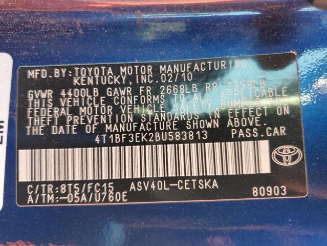 4T1BF3EK2BU583813 - 2011 TOYOTA CAMRY BASE Mavi fotoğraf 12