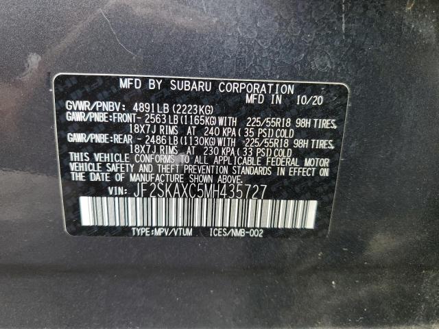 JF2SKAXC5MH435727 - 2021 SUBARU FORESTER TOURING Szary zdjęcie 14