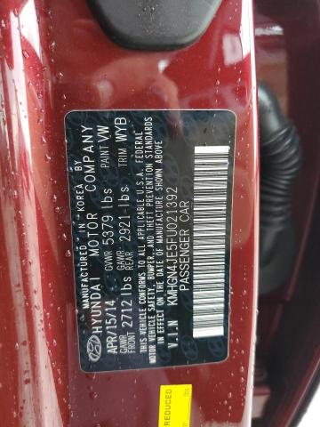 KMHGN4JE5FU021392 - 2015 HYUNDAI GENESIS 3.8L 勃艮第红 照片 12