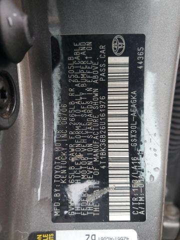 4T1BK36B26U161976 - 2006 TOYOTA AVALON XL ნაცრისფერი ფოტო 12