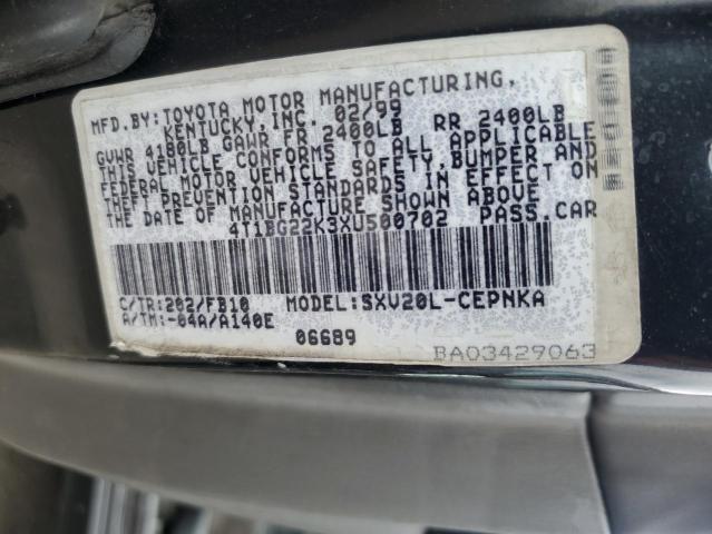 4T1BG22K3XU500702 - 1999 TOYOTA CAMRY CE შავი ფოტო 12