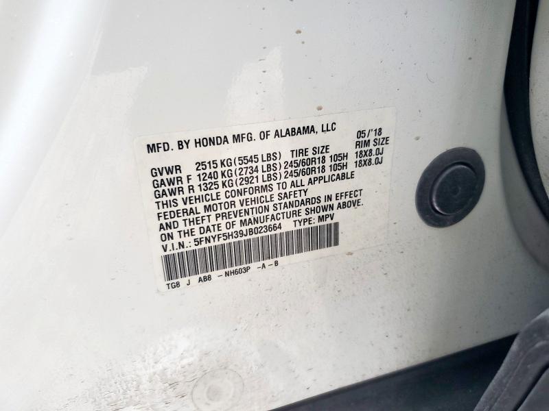 5FNYF5H39JB023664 - 2018 HONDA PILOT EX Ağ foto 13