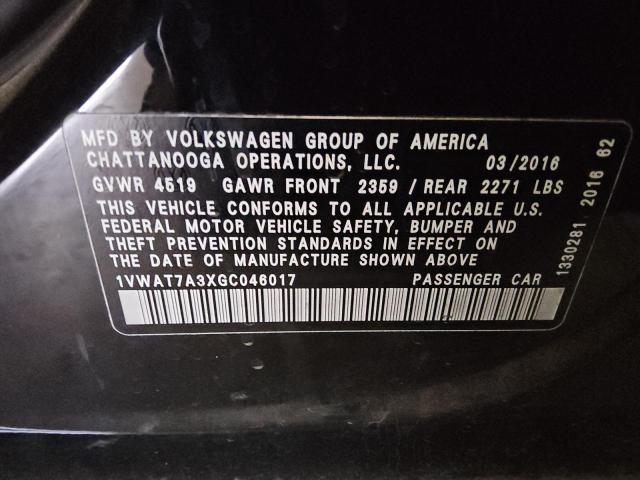 1VWAT7A3XGC046017 - 2016 VOLKSWAGEN PASSAT S BLACK photo 12