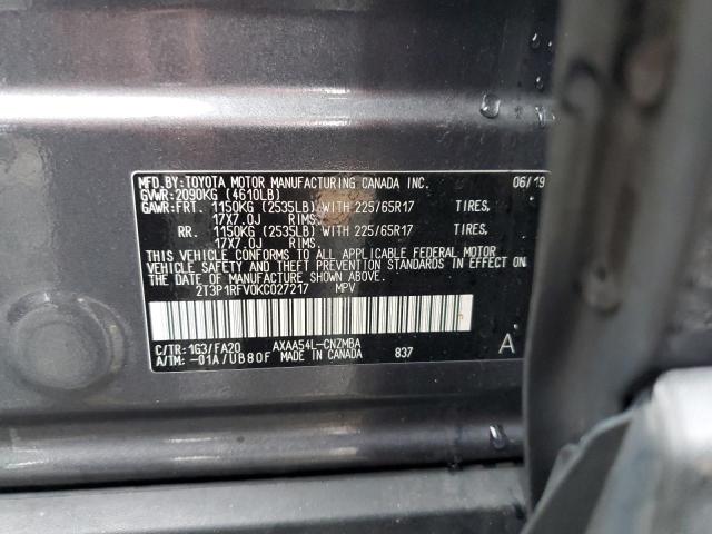 2T3P1RFV0KC027217 - 2019 TOYOTA RAV4 XLE ნაცრისფერი ფოტო 13