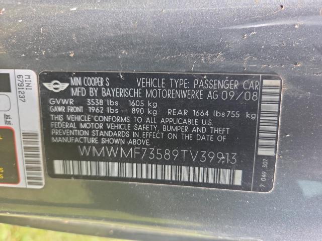 WMWMF73589TV39913 - 2009 MINI COOPER S CHARCOAL photo 10
