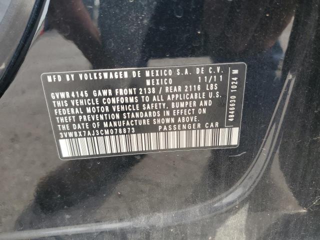 3VWBX7AJ3CM078873 - 2012 VOLKSWAGEN JETTA SE Սև լուսանկար 12