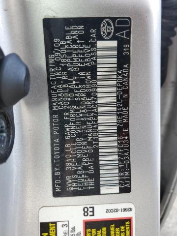 2T1BU4EE7AC270990 - 2010 TOYOTA COROLLA BASE ვერცხლისფერი ფოტო 12