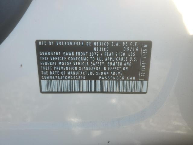 3VWB67AJ0GM393896 - 2016 VOLKSWAGEN JETTA SE WHITE photo 12