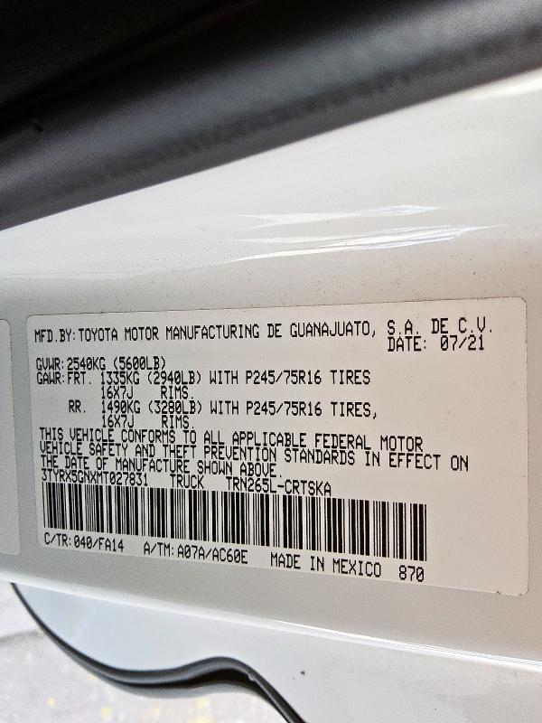 3TYRX5GNXMT027831 - 2021 TOYOTA TACOMA ACCESS CAB Biały zdjęcie 12