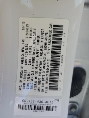 1HGCR2F39GA041121 - 2016 HONDA ACCORD LX WHITE photo 12