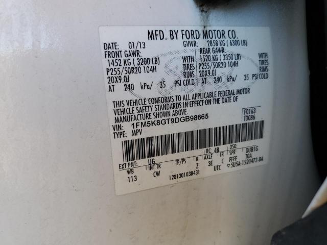 1FM5K8GT9DGB98665 - 2013 FORD EXPLORER SPORT 白色 照片 14