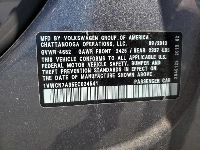 1VWCN7A35EC024541 - 2014 VOLKSWAGEN PASSAT SEL 灰色 照片 12