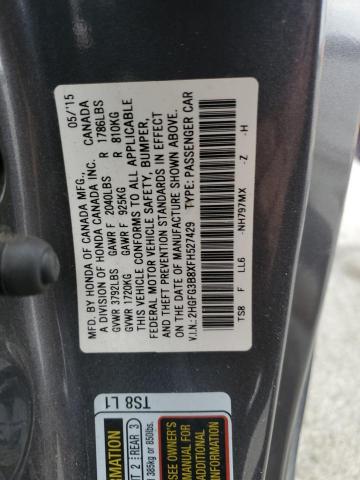 2HGFG3B8XFH527429 - 2015 HONDA CIVIC EX ნაცრისფერი ფოტო 12