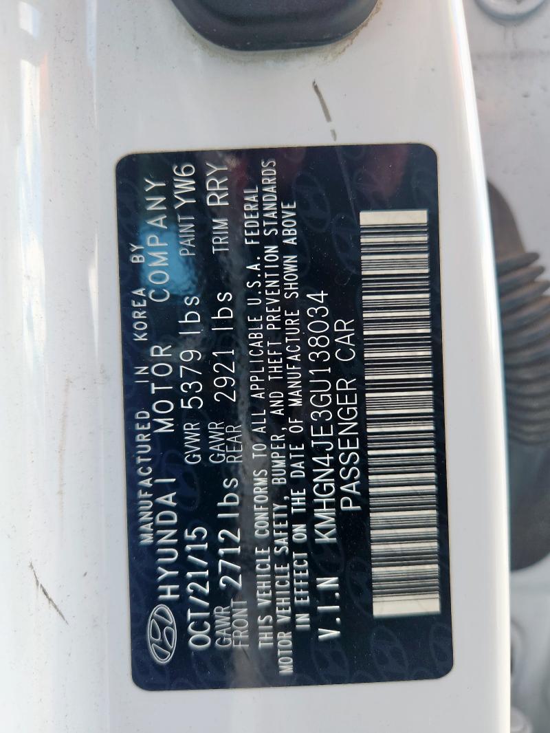 KMHGN4JE3GU138034 - 2016 HYUNDAI GENESIS 3.8L 白色 照片 12