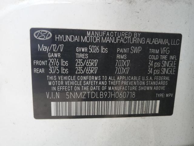 5NMZTDLB9JH060718 - 2018 HYUNDAI SANTA FE S WHITE photo 13