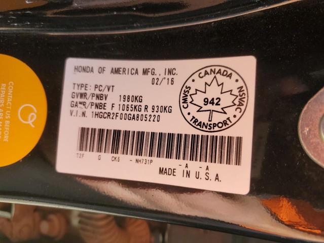 1HGCR2F00GA805220 - 2016 HONDA ACCORD EX შავი ფოტო 13