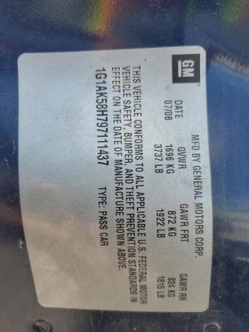 1G1AK58H797111437 - 2009 CHEVROLET COBALT LS ლურჯი ფოტო 12