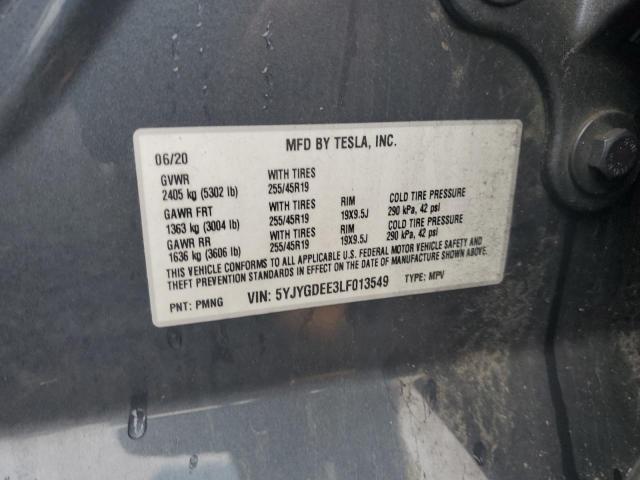 5YJYGDEE3LF013549 - 2020 TESLA MODEL Y GRAY photo 12
