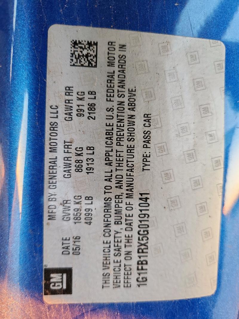 1G1FB1RX5G0191041 - 2016 CHEVROLET CAMARO LT BLUE photo 13