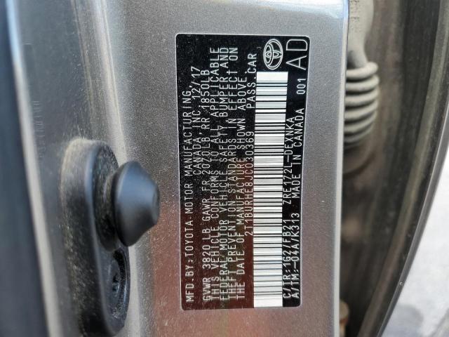 2T1BURHE8JC030369 - 2018 TOYOTA COROLLA L თაფლისფერი ფოტო 13