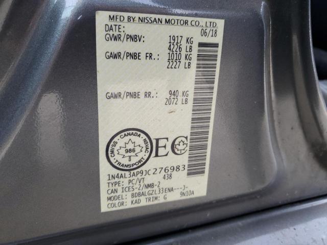 1N4AL3AP9JC276983 - 2018 NISSAN ALTIMA 2.5 Gris photo 12