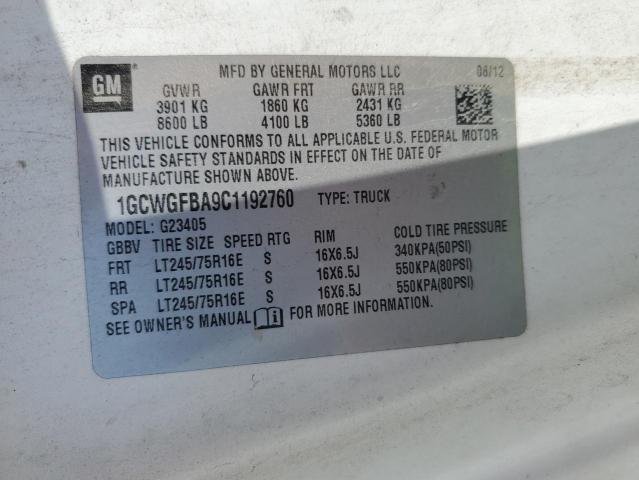 1GCWGFBA9C1192760 - 2012 CHEVROLET EXPRESS G2 Белый фото 13