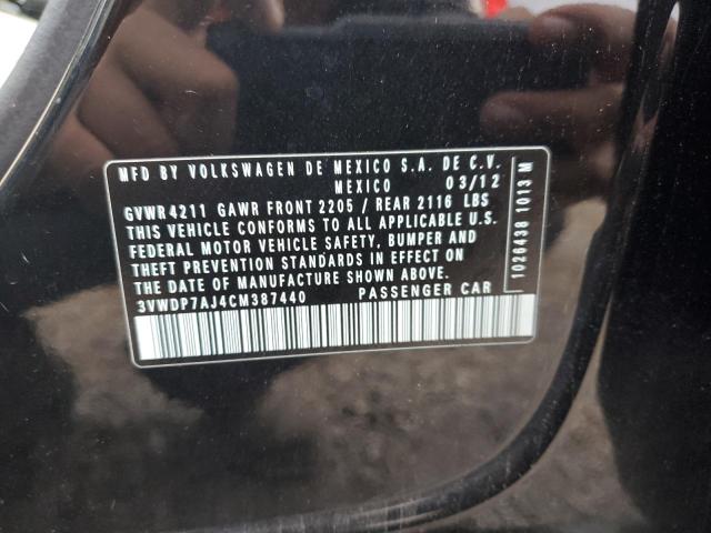 3VWDP7AJ4CM387440 - 2012 VOLKSWAGEN JETTA SE შავი ფოტო 12