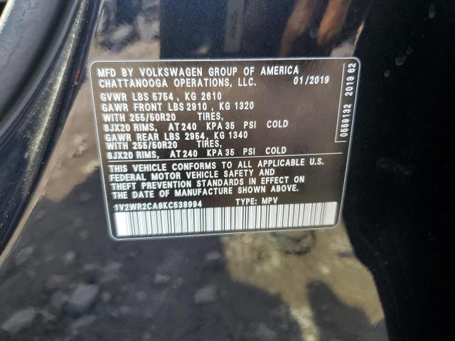 1V2WR2CA8KC538994 - 2019 VOLKSWAGEN ATLAS SE Siyah fotoğraf 13