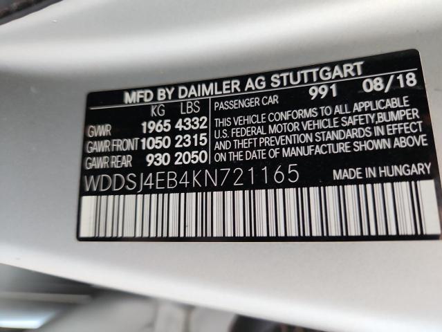 WDDSJ4EB4KN721165 - 2019 MERCEDES-BENZ CLA 250 ვერცხლისფერი ფოტო 12