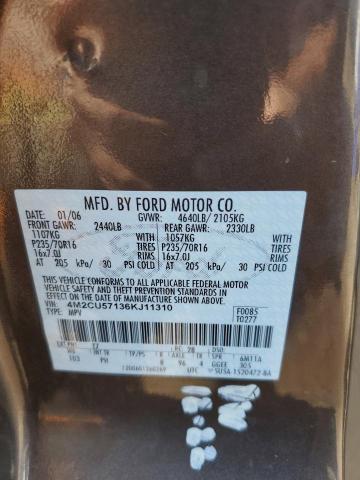 4M2CU57136KJ11310 - 2006 MERCURY MARINER Қоңыр фото 13