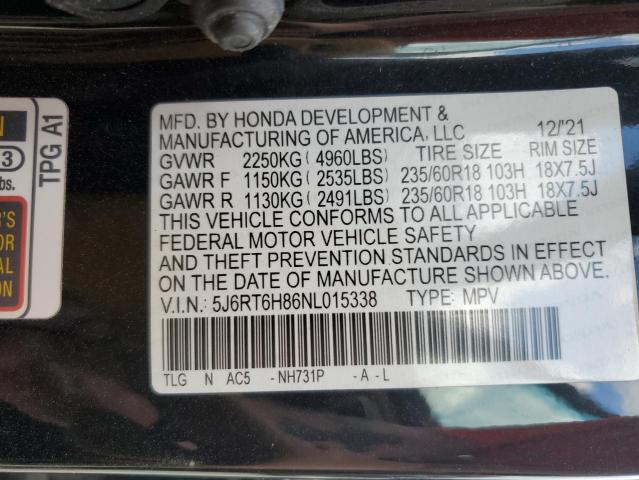 5J6RT6H86NL015338 - 2022 HONDA CR-V EXL BLACK photo 14