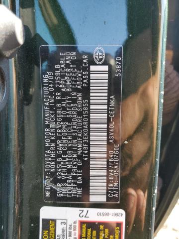 4T4BF3EK0AR015855 - 2010 TOYOTA CAMRY BASE GREEN photo 12