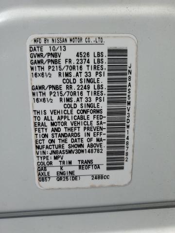 JN8AS5MV3DW148782 - 2013 NISSAN ROGUE S 白色 照片 13