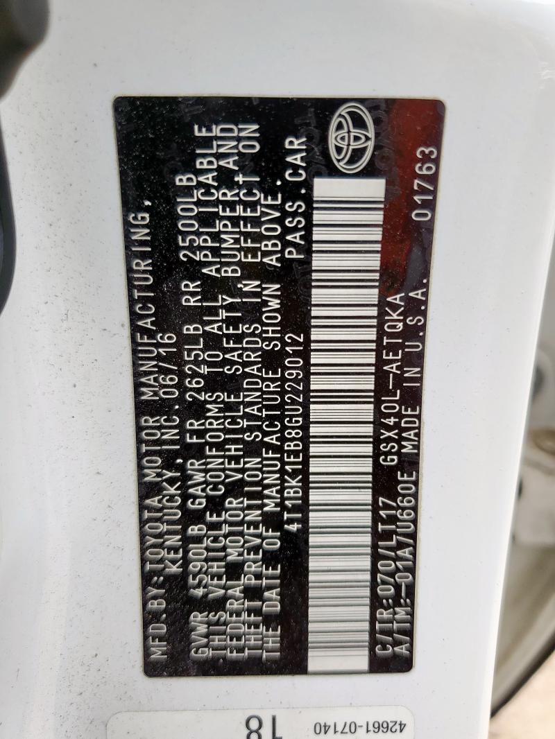 4T1BK1EB8GU229012 - 2016 TOYOTA AVALON XLE თეთრი ფოტო 13