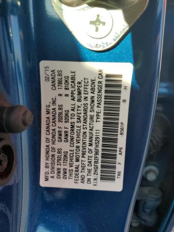 2HGFB2F96FH529111 - 2015 HONDA CIVIC EXL Կապույտ լուսանկար 12