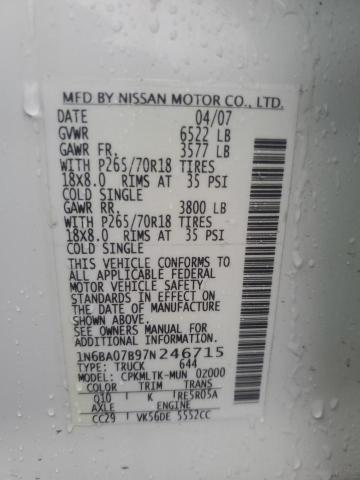 1N6BA07B97N246715 - 2007 NISSAN TITAN XE WHITE photo 12