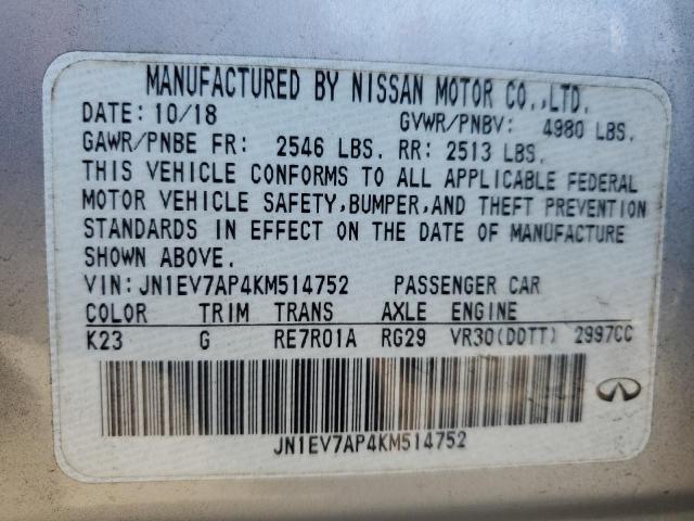 JN1EV7AP4KM514752 - 2019 INFINITI Q50 LUXE 银色 照片 12