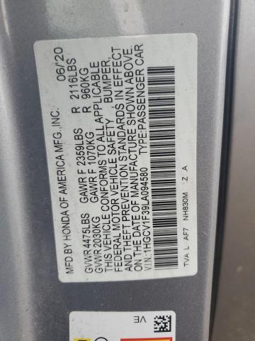1HGCV1F39LA094580 - 2020 HONDA ACCORD SPORT SILVER photo 12