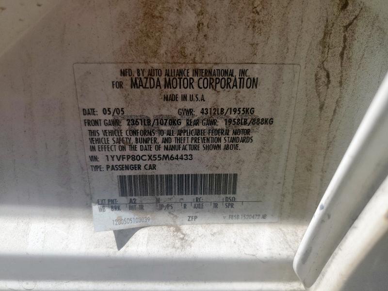 1YVFP80CX55M64433 - 2005 MAZDA 6 I WHITE photo 12