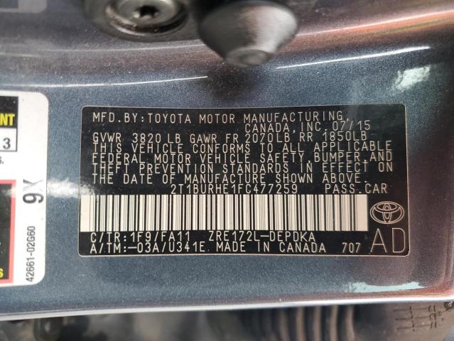 2T1BURHE1FC477259 - 2015 TOYOTA COROLLA L BLUE photo 13