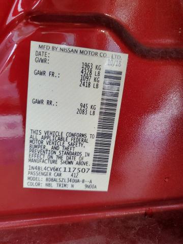 1N4BL4CV6KC117507 - 2019 NISSAN ALTIMA SR Qırmızı foto 12