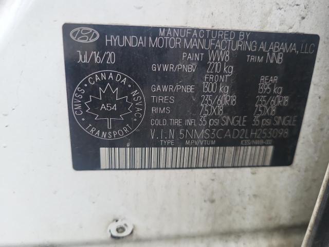 5NMS3CAD2LH253098 - 2020 HYUNDAI SANTA FE SEL 白色 照片 13