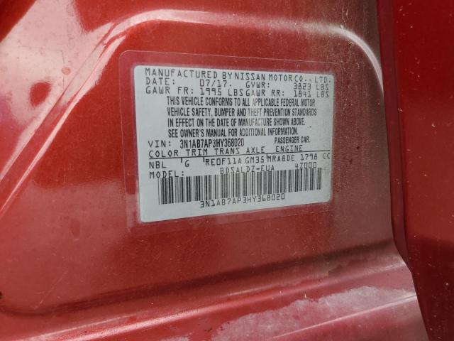 3N1AB7AP3HY368020 - 2017 NISSAN SENTRA S 红色 照片 12
