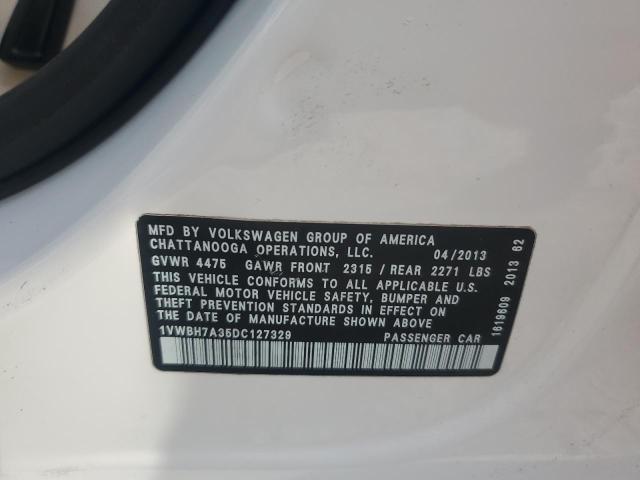 1VWBH7A35DC127329 - 2013 VOLKSWAGEN PASSAT SE Білий фото 12