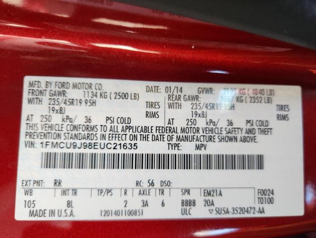 1FMCU9J98EUC21635 - 2014 FORD ESCAPE TITANIUM RED photo 13