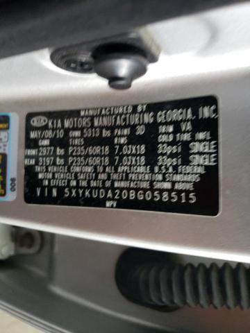 5XYKUDA20BG058515 - 2011 KIA SORENTO EX SILVER photo 13