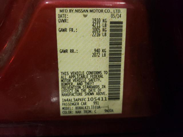 1N4AL3APXFC105411 - 2015 NISSAN ALTIMA 2.5 RED photo 12