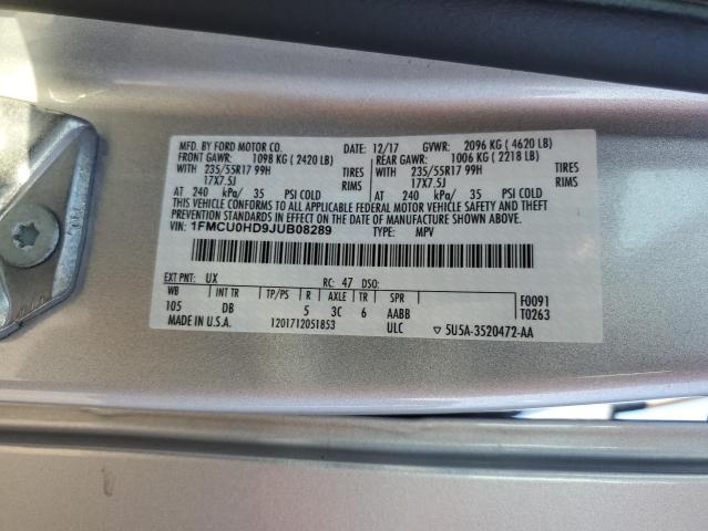 1FMCU0HD9JUB08289 - 2018 FORD ESCAPE SEL 银色 照片 14