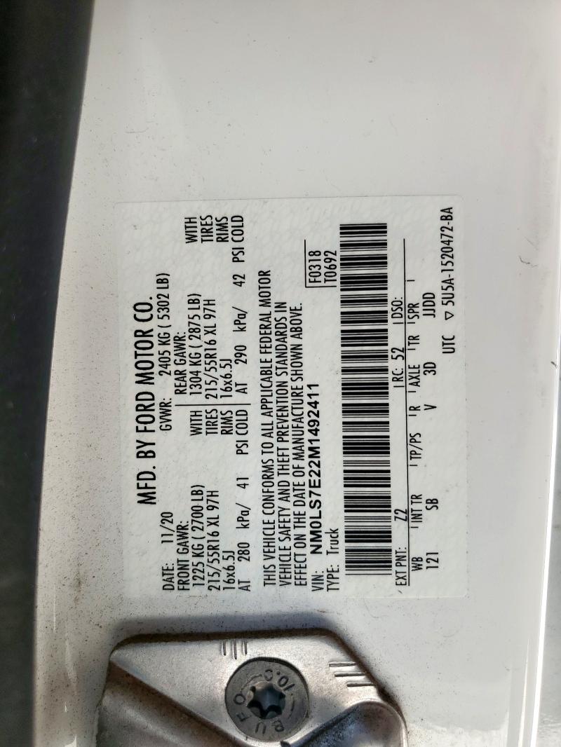 NM0LS7E22M1492411 - 2021 FORD TRANSIT CO XL WHITE photo 13