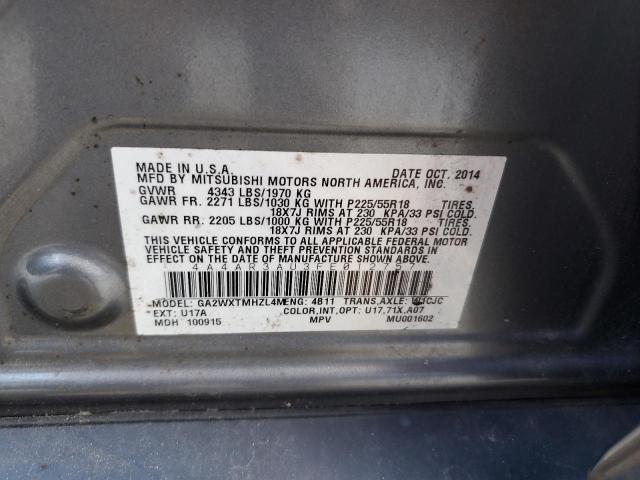 4A4AR3AU3FE012757 - 2015 MITSUBISHI OUTLANDER ES GRAY photo 13
